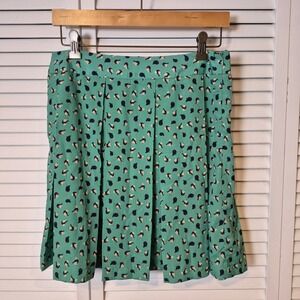 Collective Concepts Skirt Womens L Green Black Print Pleated‎ A-Line Mini NWT